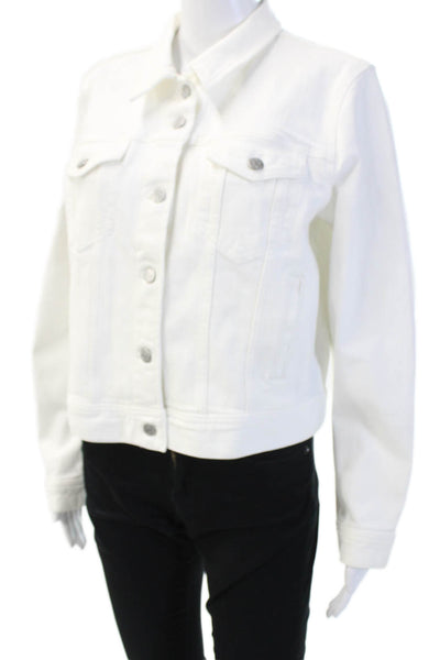 J Crew Womens White Collared Button Long Sleeve Cotton Jacket Size L