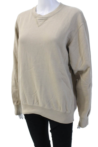 Uniqlo Unisex Pullover Sweatshirt Beige Cotton Crew Neck Long Sleeve Size S