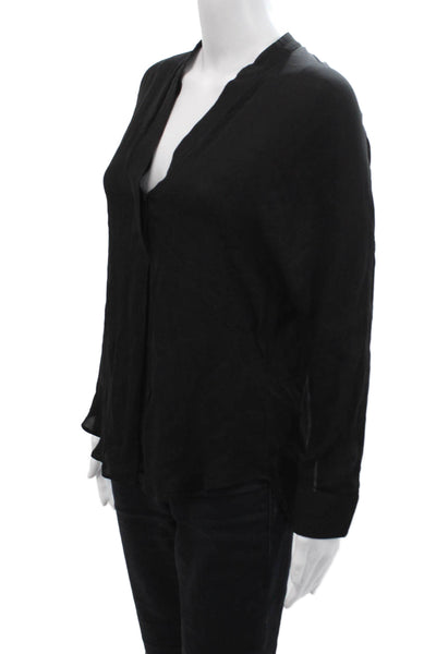 Vince Women Black Basic V-Neck 3/4 Sleeve Silk Blend Blouse Size XS