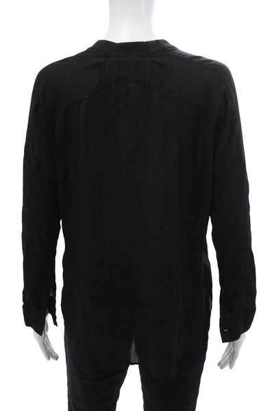 Vince Women Black Basic V-Neck 3/4 Sleeve Silk Blend Blouse Size XS