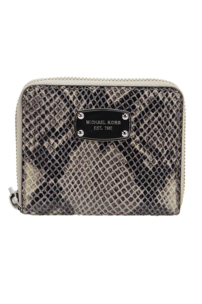 Michael Kors Womens Snakeskin Print Zip-Around Card Wallet Biege