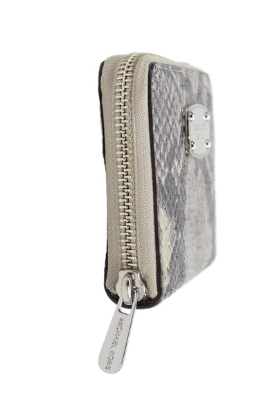 Michael Kors Womens Snakeskin Print Zip-Around Card Wallet Biege