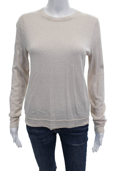 J Crew Women Pullover Merino Wool Crew Neck Beige Long Sleeve Size M