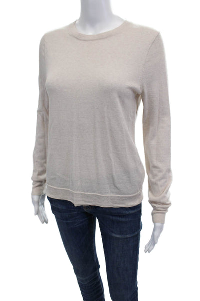 J Crew Women Pullover Merino Wool Crew Neck Beige Long Sleeve Size M