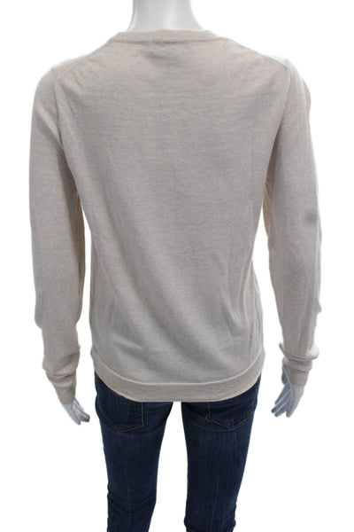 J Crew Women Pullover Merino Wool Crew Neck Beige Long Sleeve Size M