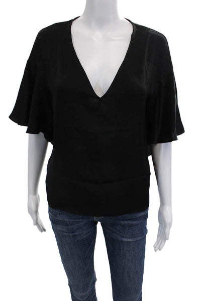 Milly Womens Black V-Neck Short Sleeve Silk Blend Classic Blouse Size S