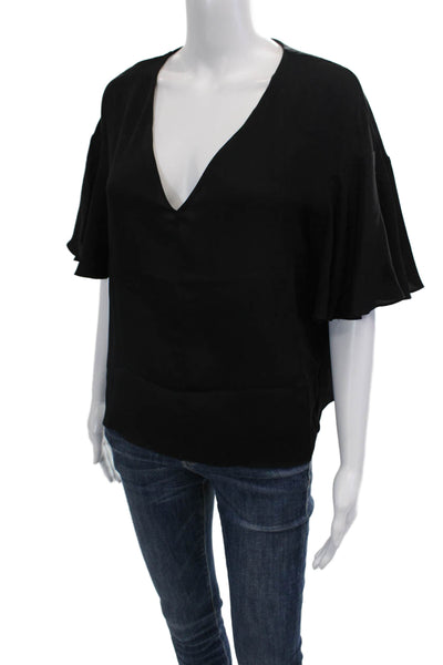 Milly Womens Black V-Neck Short Sleeve Silk Blend Classic Blouse Size S