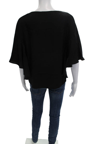 Milly Womens Black V-Neck Short Sleeve Silk Blend Classic Blouse Size S