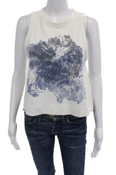 Rag & Bone Women Cropped Graphic Cotton Tank Sleeveless Crew Neck White Size M