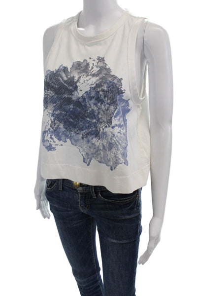 Rag & Bone Women Cropped Graphic Cotton Tank Sleeveless Crew Neck White Size M