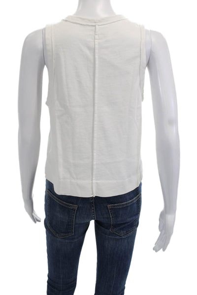 Rag & Bone Women Cropped Graphic Cotton Tank Sleeveless Crew Neck White Size M