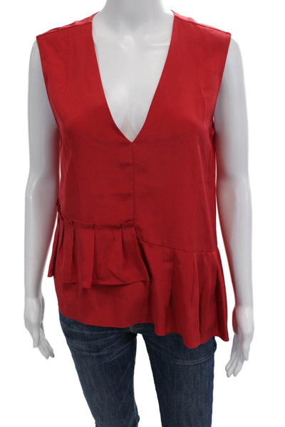 Tibi Womens Silk V-Neck Sleeveless Blouse Red Designer Size 4