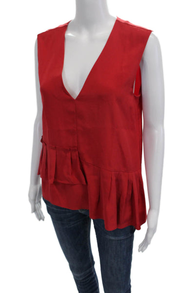 Tibi Womens Silk V-Neck Sleeveless Blouse Red Designer Size 4