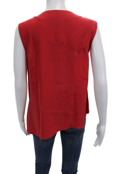 Tibi Womens Silk V-Neck Sleeveless Blouse Red Designer Size 4