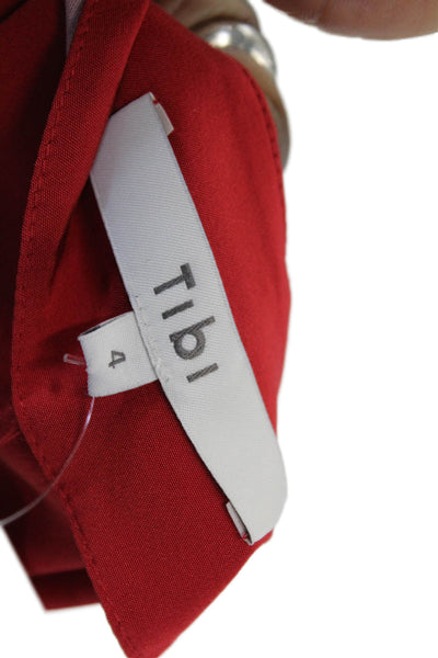 Tibi Womens Silk V-Neck Sleeveless Blouse Red Designer Size 4