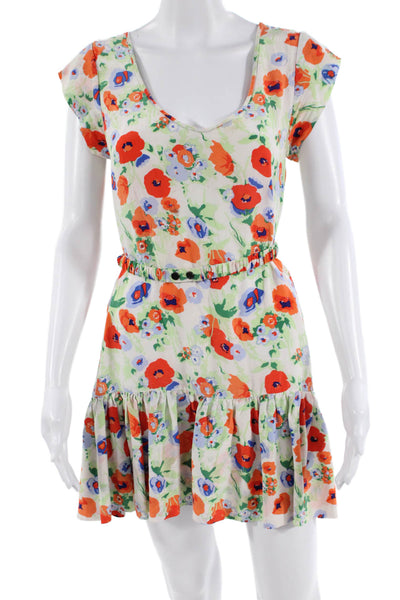 Ella Moss Women Fit & Flare V-Neck Silk Floral Sundress Multi-Color Size S