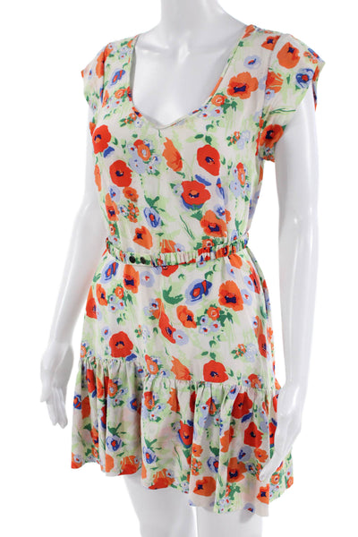 Ella Moss Women Fit & Flare V-Neck Silk Floral Sundress Multi-Color Size S