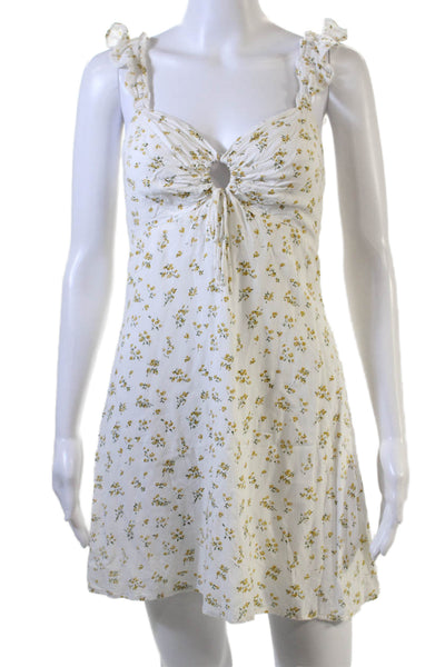 Bardot Womens Sundress Mini White Floral Sleeveless Drawstring Size 4