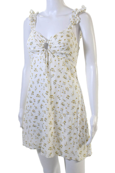 Bardot Womens Sundress Mini White Floral Sleeveless Drawstring Size 4