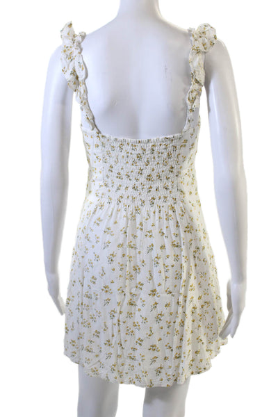 Bardot Womens Sundress Mini White Floral Sleeveless Drawstring Size 4