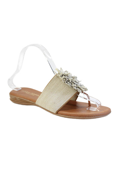 Andre Assous Women's T-Straps Tassel Flat Slip-On Sandals Beige Size 8
