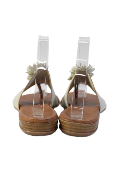 Andre Assous Women's T-Straps Tassel Flat Slip-On Sandals Beige Size 8
