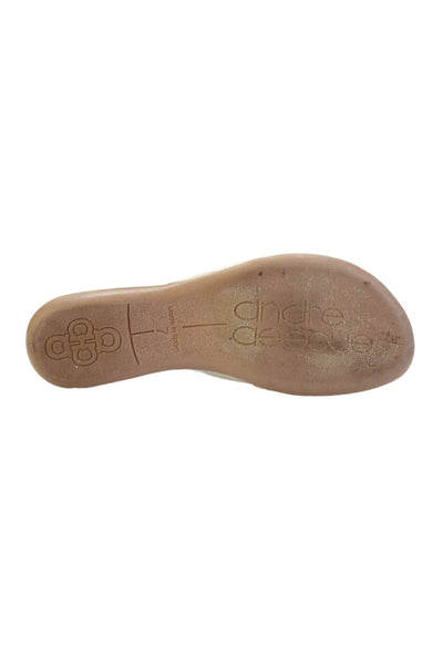 Andre Assous Women's T-Straps Tassel Flat Slip-On Sandals Beige Size 8