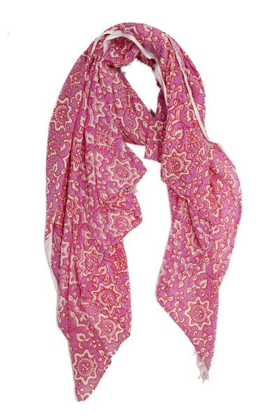 Calypso Christiane Celle Womens Beaded Trim Floral Woven Scarf Purple 80"x40"