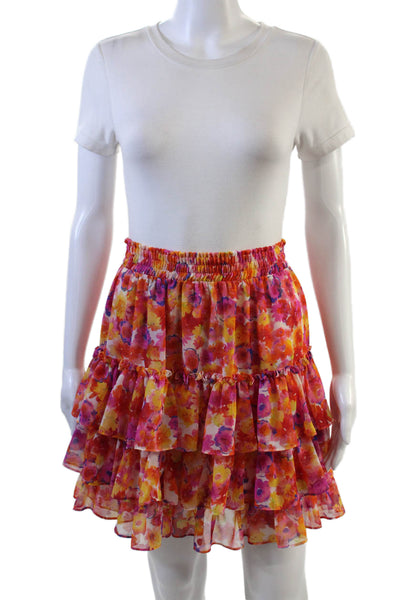 Misa Womens Elastic Waistband Floral Tiered Mini Skirt Multicolored Size Medium