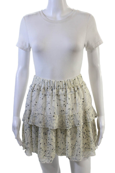 See by Chloe Womens Elastic Waistband Leaf Printed Tiered Skirt White FR 34