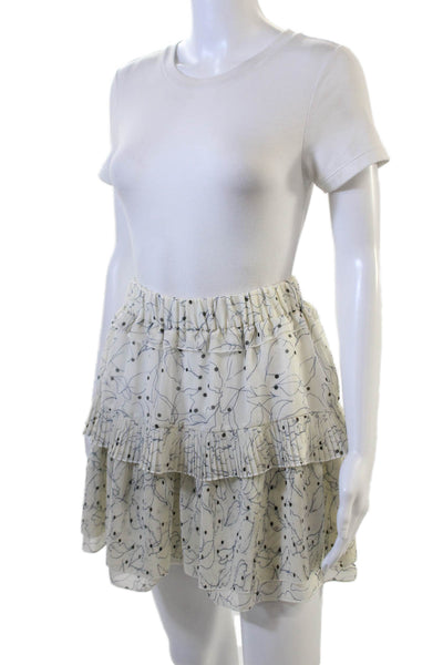 See by Chloe Womens Elastic Waistband Leaf Printed Tiered Skirt White FR 34