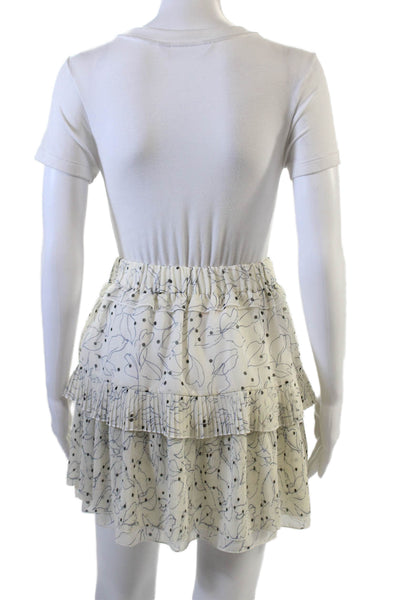 See by Chloe Womens Elastic Waistband Leaf Printed Tiered Skirt White FR 34