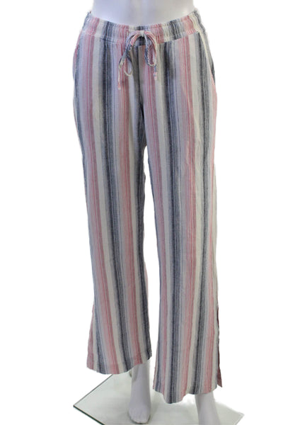 Bella Dahl Women Striped Pink Rayon-Linen Drawstring Pants Size XS