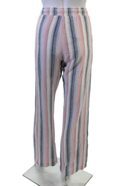 Bella Dahl Women Striped Pink Rayon-Linen Drawstring Pants Size XS
