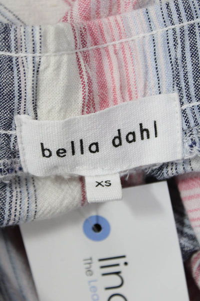 Bella Dahl Women Striped Pink Rayon-Linen Drawstring Pants Size XS