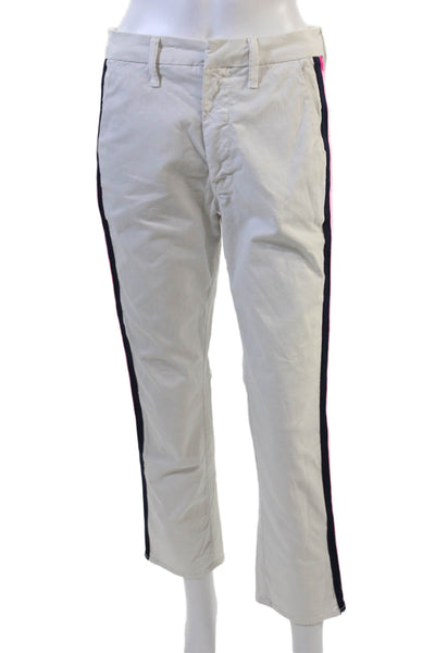 Mother Women Ankle Cropped Striped White Pants Size 26