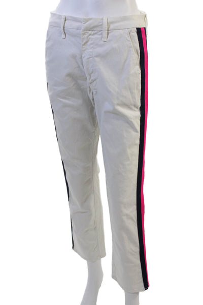Mother Women Ankle Cropped Striped White Pants Size 26