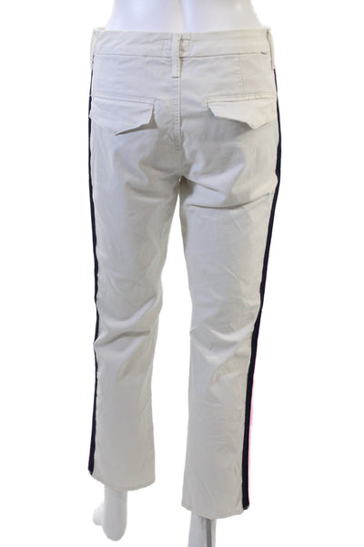 Mother Women Ankle Cropped Striped White Pants Size 26