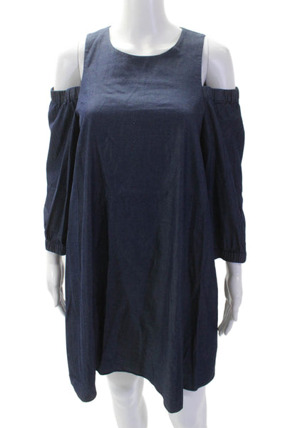 Tibi Women Shift Shirt Dress Dark Blue Cotton Button 3/4 Sleeve Size 4