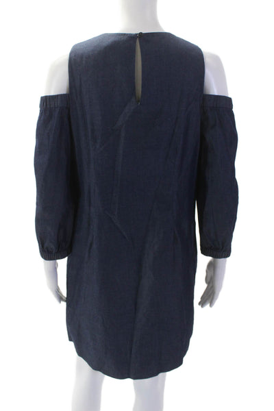 Tibi Women Shift Shirt Dress Dark Blue Cotton Button 3/4 Sleeve Size 4