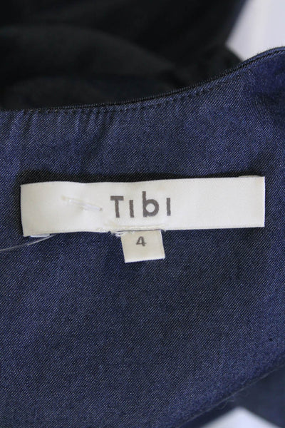 Tibi Women Shift Shirt Dress Dark Blue Cotton Button 3/4 Sleeve Size 4