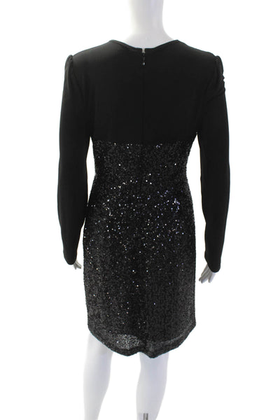 Nicole Miller Women Sheath Dress Black Long Sleeve Crew Neck Polyester Size 6