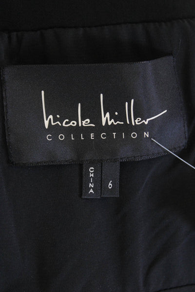 Nicole Miller Women Sheath Dress Black Long Sleeve Crew Neck Polyester Size 6