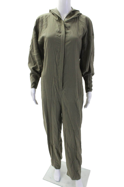 Tibi Womens Long Sleeve V-neck Low Back Button Jumpsuit Green Size XS