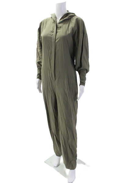 Tibi Womens Long Sleeve V-neck Low Back Button Jumpsuit Green Size XS