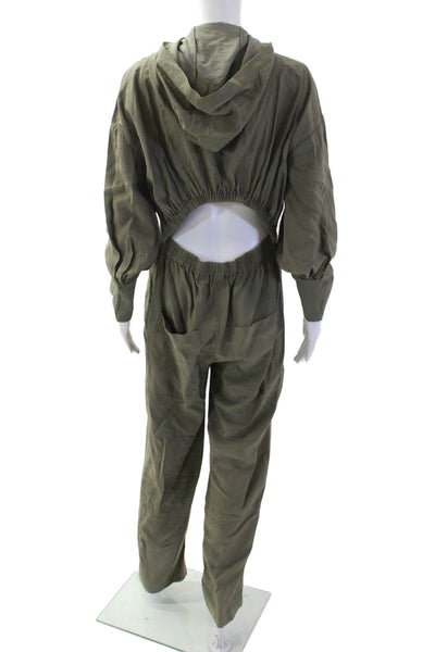 Tibi Womens Long Sleeve V-neck Low Back Button Jumpsuit Green Size XS
