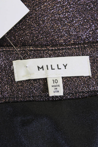 Milly Womens Textured Zip Lined Sparkly Short Skirt Purple Size 10