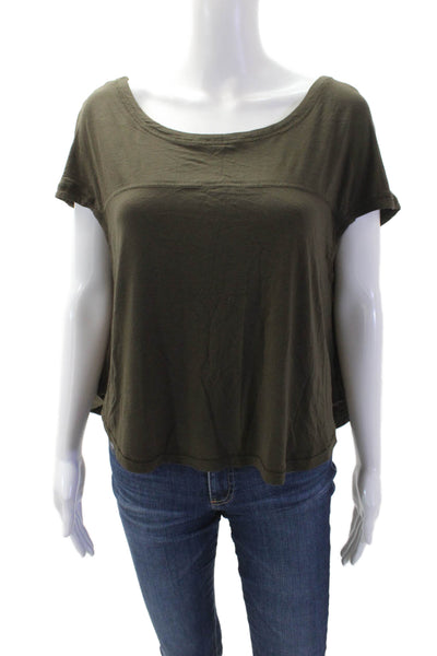 Nicole Miller, Women Basic T-Shirt Army Green Rayon Spandex Round Neck Size S