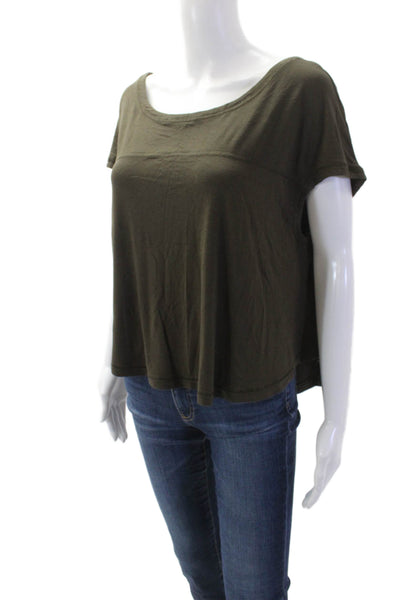 Nicole Miller, Women Basic T-Shirt Army Green Rayon Spandex Round Neck Size S