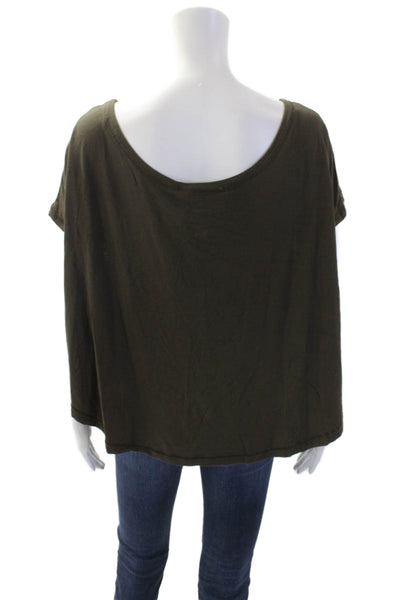 Nicole Miller, Women Basic T-Shirt Army Green Rayon Spandex Round Neck Size S